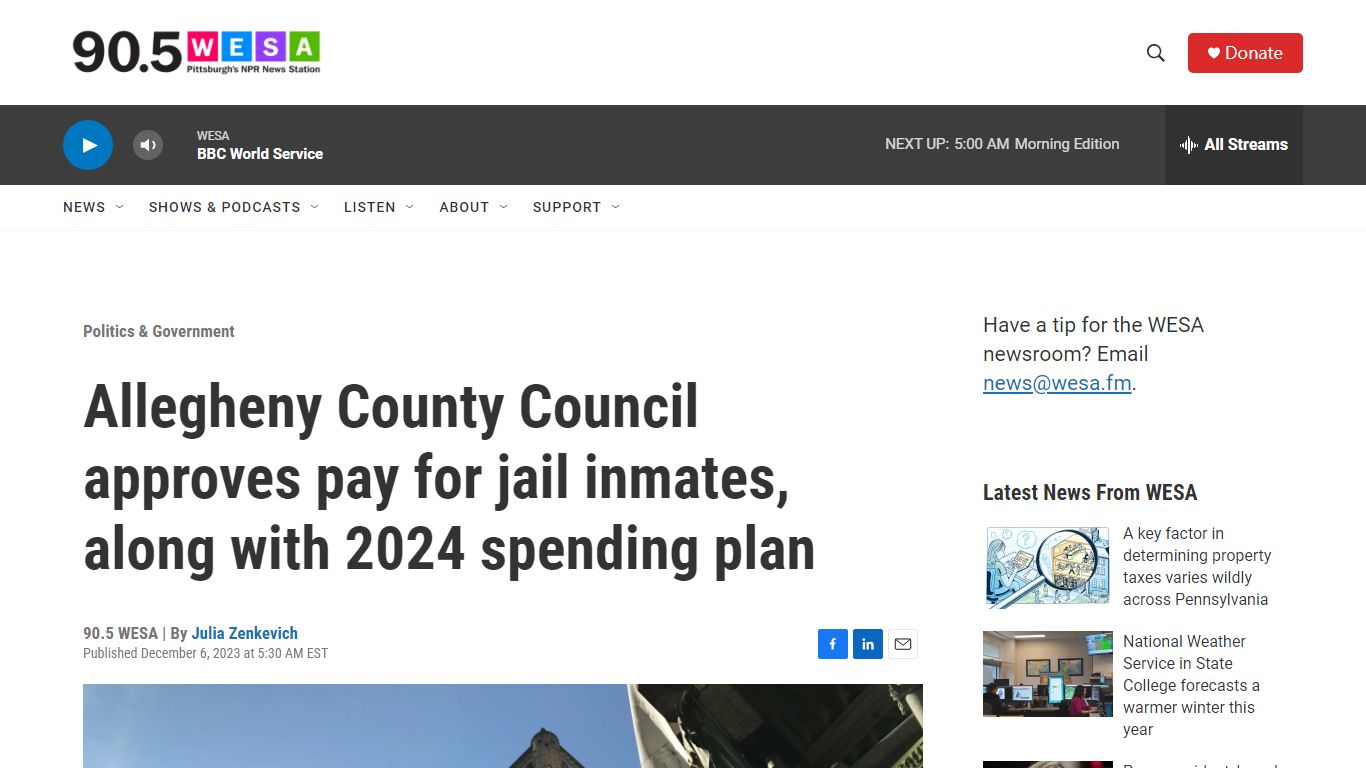 Allegheny County Council approves pay for jail inmates | 90.5 WESA